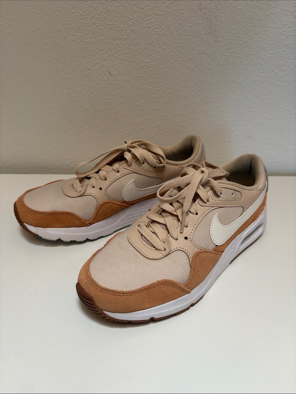 Nike Air Orange and Tan Low-Top Sneakers with White Swoosh
